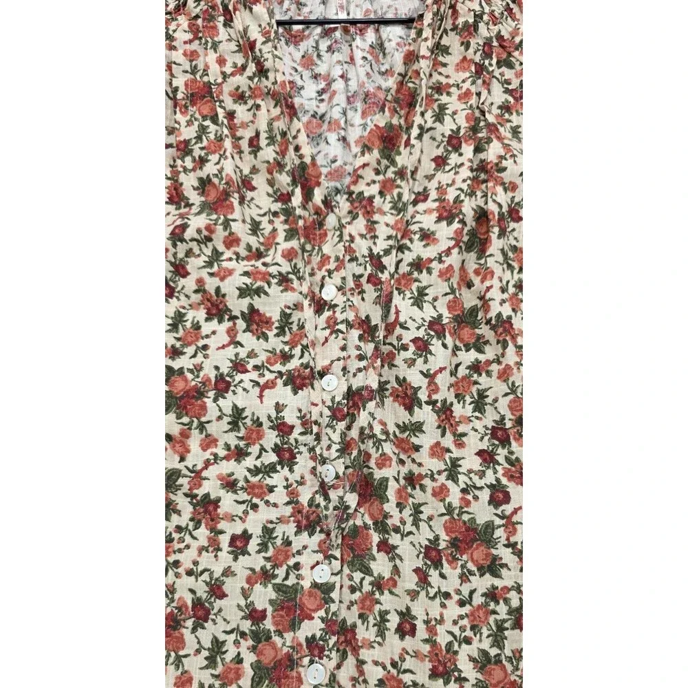 Free People Meant to Be Floral Blouse Ruffle Long Sleeve Cotton XS Romantic Boho